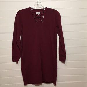 Long sleeved burgundy dress with